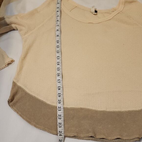- Free people, cream and tan color block waffle knit, formal sweatshirt me… - Picture 6 of 8